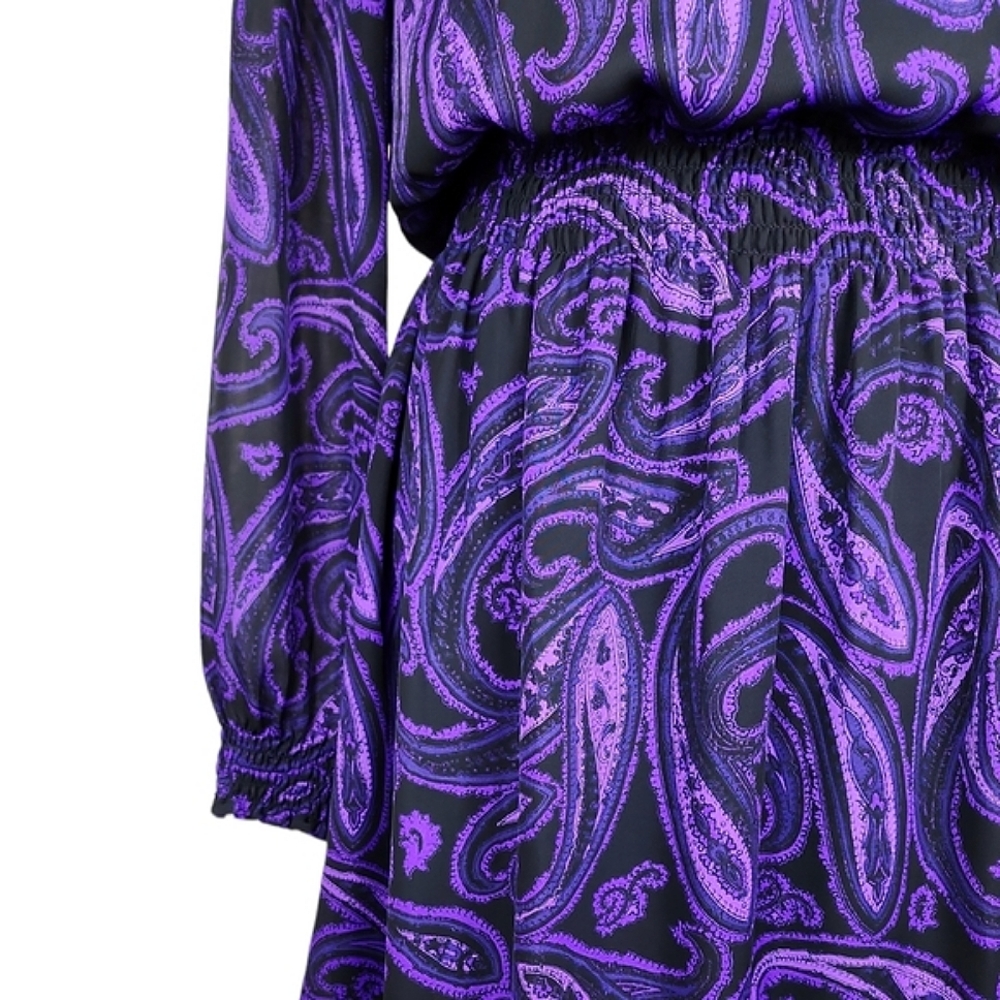 Michael by Michael Kors Purple & Black Paisley Print Dress - Picture 3 of 10
